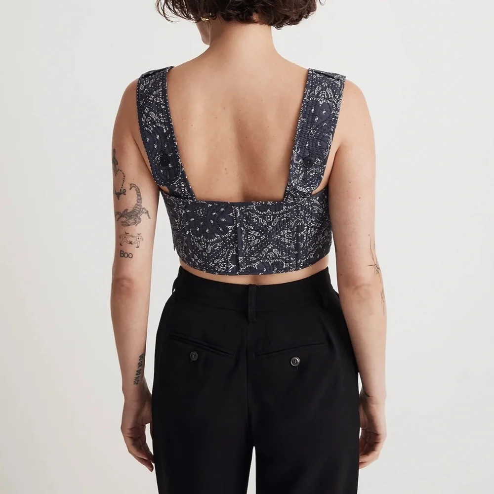 Madewell Quilted Sweetheart Crop Top Size 2 - Picture 2 of 16